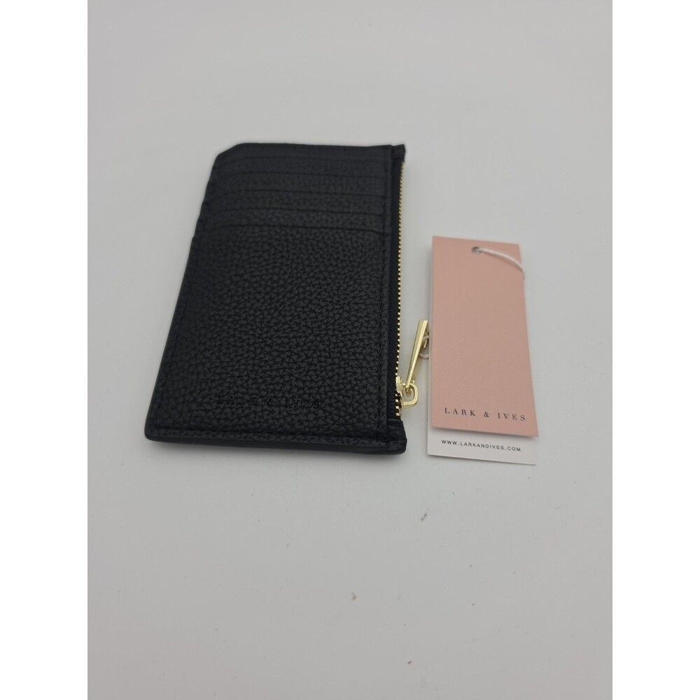 Lark & Ives Black Pebbled Long Zippered Card Holder Wallet Gold Hardware NWT